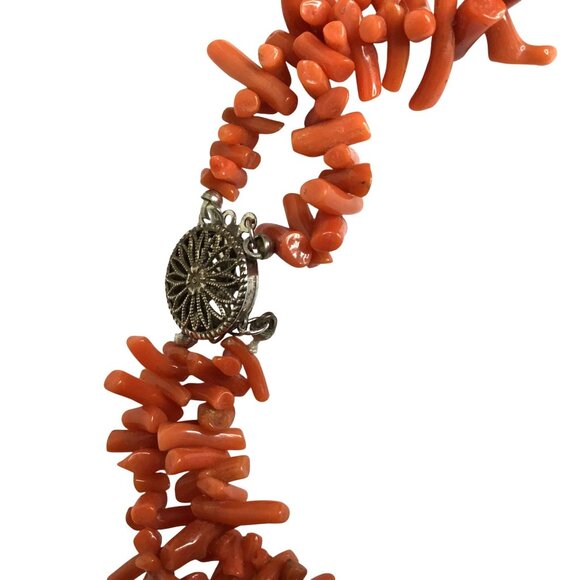 VTG Sterling Silver Branch Coral Necklace Double Strand 24" Filigree Clasp 100g - Picture 2 of 13